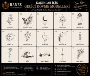 Kadınlar için geçici dövme modelleri kelebek çiçek ve minimal tasarımlar
