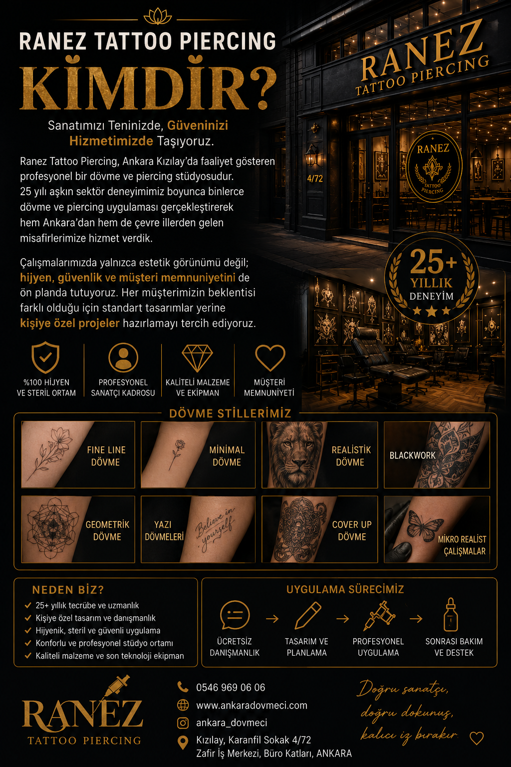 Ranez Tattoo Piercing stüdyosu ve profesyonel dövme ile piercing hizmetlerini tanıtan görsel