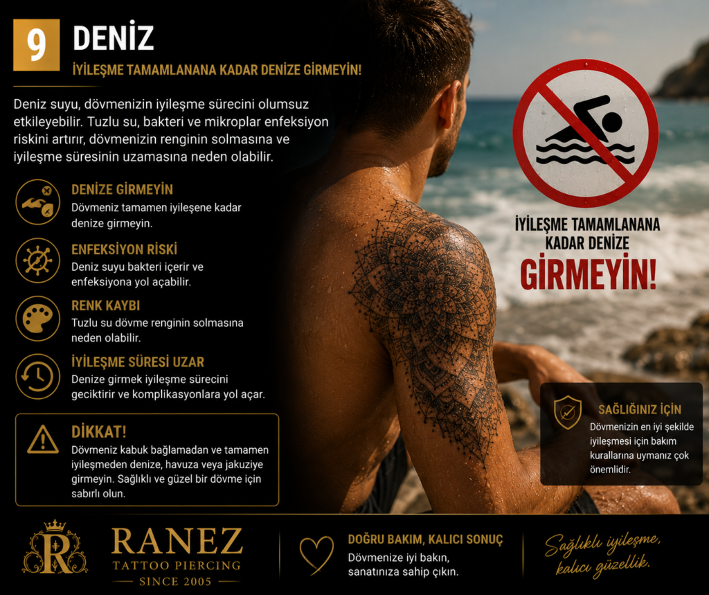 Dövme sonrası denize girilir mi? Yeni dövme ile deniz ve havuz uyarıları | Ranez Tattoo Piercing Ankara